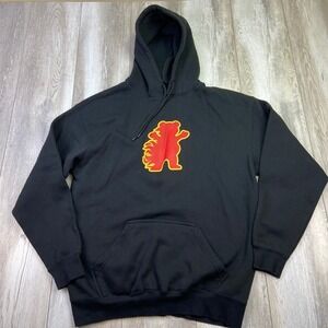 Grizzly Griptape Hoodie Mens XL Black Red Flame Bear Logo Skateboarding Skate *
